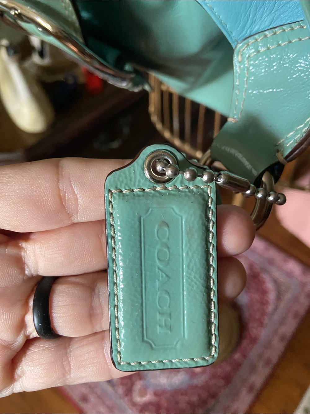 Coach Glossy Mint Green Leather Shoulder Bag with Buckle - Picture 5 of 9